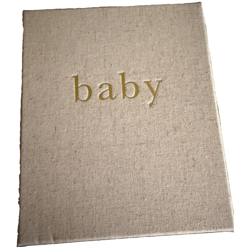 Linen Baby Memory Book & Keeper Box 9.5x8 Blank Journal Gold Write To Me